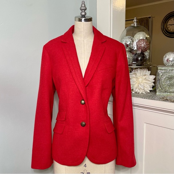 Talbots Shetland Wool Blazer Jacket Red Pop Herringbone 14 - Picture 4 of 13